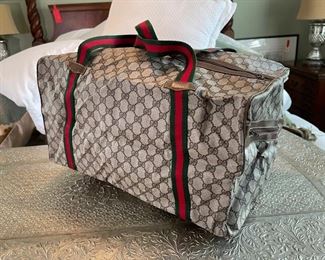 Gucci - Vintage GG Duffle Bag - Tan Canvas Leather Web Stripe Large Shoulder