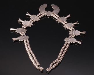 Navajo Turquoise Opal, & Silver Squash Blossom Necklace Native American	28in	