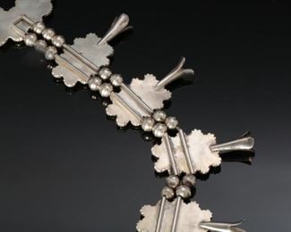 Navajo Turquoise Opal, & Silver Squash Blossom Necklace Native American	28in	