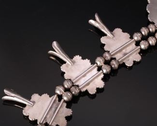 Navajo Turquoise Opal, & Silver Squash Blossom Necklace Native American	28in	