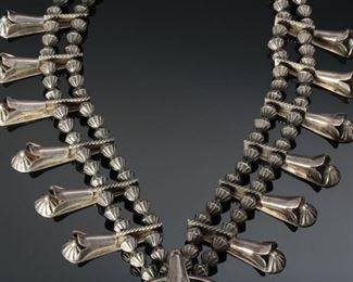 Antique Navajo Silver Squash Blossom Necklace Native American	26in	