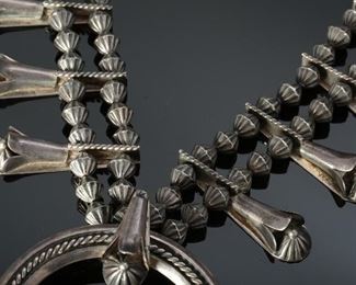 Antique Navajo Silver Squash Blossom Necklace Native American	26in	