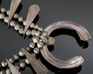 Antique Navajo Silver Squash Blossom Necklace Native American	26in	