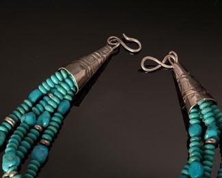 Tony Aguilar Sr Turquoise & Silver Necklace 4-Strand Santo Domingo Pueblo	17in	
