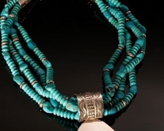 Tony Aguilar Sr Turquoise & Silver Necklace 4-Strand Santo Domingo Pueblo	17in	