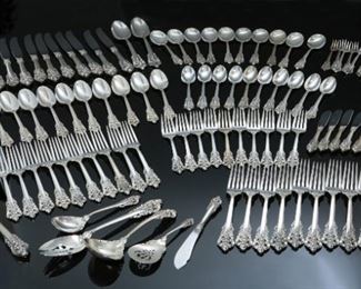 HUGE 98pc Wallace Sterling Silver Grande Baroque Silverware Set Flatware	98 pc	