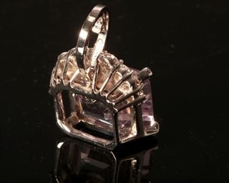 14kt White Gold Emerald Cut Pink Topaz & Diamond Pendant Stuller	30x22.5x13mm	HxWxD