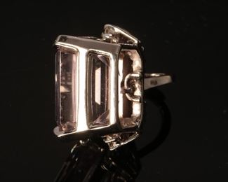 14kt White Gold Emerald Cut Pink Topaz & Diamond Pendant Stuller	30x22.5x13mm	HxWxD