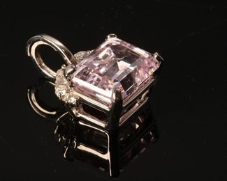 14kt White Gold Emerald Cut Pink Topaz & Diamond Pendant Stuller	30x22.5x13mm	HxWxD