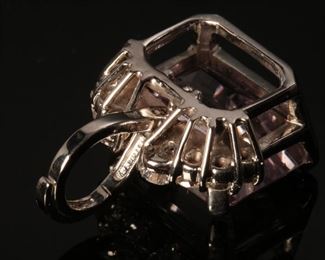 14kt White Gold Emerald Cut Pink Topaz & Diamond Pendant Stuller	30x22.5x13mm	HxWxD