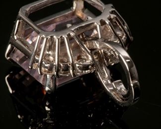 14kt White Gold Emerald Cut Pink Topaz & Diamond Pendant Stuller	30x22.5x13mm	HxWxD