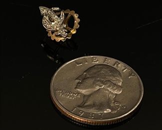 Vintage Diamond, Platinum 14k Gold Scimitar Masonic Sword & Crescent Moon Pin Tie Tack	7x14mm	