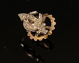 Vintage Diamond, Platinum 14k Gold Scimitar Masonic Sword & Crescent Moon Pin Tie Tack	7x14mm	