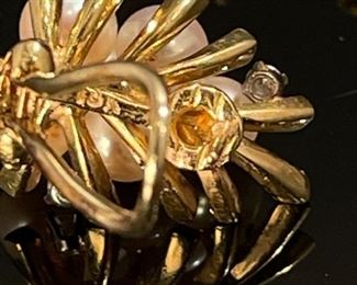 18k Gold Pearl & Diamond Cluster Earrings	24x15mm