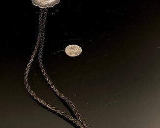 Native American Silver & Turquoise Concho Bolo Tie	19in Long