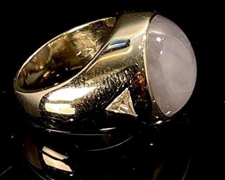 14k White Gold Star Sapphire & Diamond Ring	Sz: 7.5	