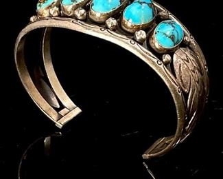Carl Luthy Navajo Silver & Turquoise Cuff Bracelet Native American Luthey	Size: 6.5	
