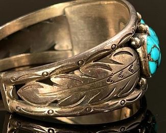 Carl Luthy Navajo Silver & Turquoise Cuff Bracelet Native American Luthey	Size: 6.5	