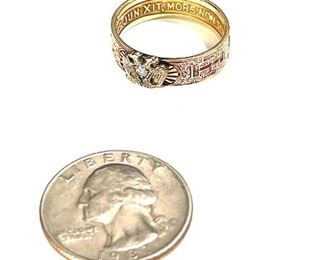 14k Gold Diamond Mens Masonic Ring Double Headed Eagle	SZ 10	