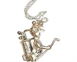 Sterling Silver Danecraft Golfer Girl Pendant Necklace 925	23.5 in Long	