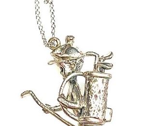 Sterling Silver Danecraft Golfer Girl Pendant Necklace 925	23.5 in Long	