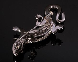 18k White Gold Black/Clear Diamond Salamander Lizard Brooch/Pin	12x56x29mm	HxWxD