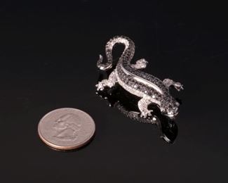 18k White Gold Black/Clear Diamond Salamander Lizard Brooch/Pin	12x56x29mm	HxWxD