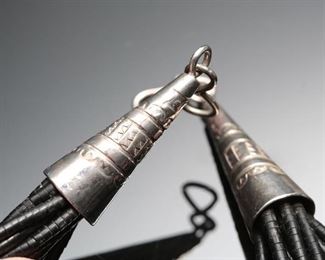 12 Strand Black bead, Coral, Silver and Turquoise Necklace Native American	18.5 inches	