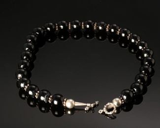 Sterling Silver and large Onyx beaded Necklace	18.5 inches
