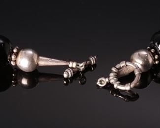 Sterling Silver and large Onyx beaded Necklace	18.5 inches