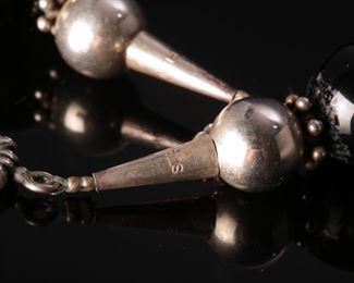 Sterling Silver and large Onyx beaded Necklace	18.5 inches