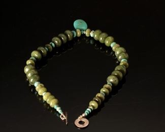 Sterling Silver Jade and Turquoise beaded Necklace	19.5 inches	