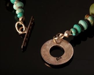 Sterling Silver Jade and Turquoise beaded Necklace	19.5 inches	