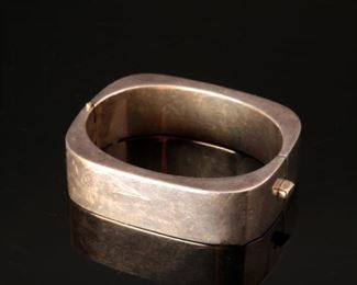 Sterling Silver hinged Cuff Bracelet Mexico Rounded Square Vintage	6.75 inside diameter : 3/4 inch wide	