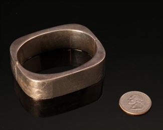 Sterling Silver hinged Cuff Bracelet Mexico Rounded Square Vintage	6.75 inside diameter : 3/4 inch wide	