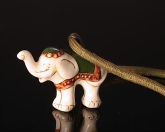 Sandra Pailet Porcelain Signed Elephant Necklace	14.5 inches	