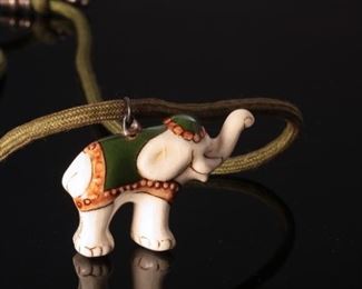 Sandra Pailet Porcelain Signed Elephant Necklace	14.5 inches	