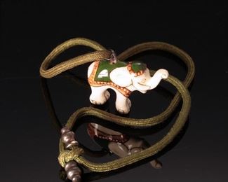 Sandra Pailet Porcelain Signed Elephant Necklace	14.5 inches	