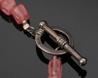 Native American Sterling Silver and Rhodochrosite Necklace	17 inch	