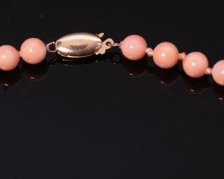 Coral Beaded Strand Necklace with 14K Gold Clasp	24inches, 6mm coral beads