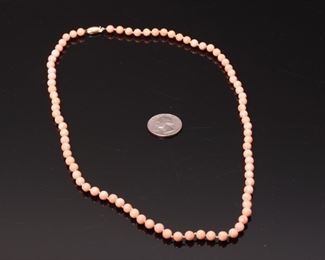 Coral Beaded Strand Necklace with 14K Gold Clasp	24inches, 6mm coral beads