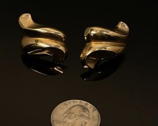 14K Yellow Gold Dimensional Swirl Earrings	21mm by 37mm	