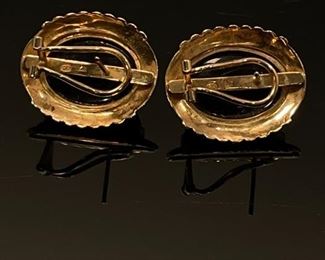 14K Yellow Gold and Onyx Earrings	13mm by 17mm stone, earring 21mm by 25mm