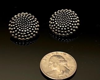 Vintage Sterling Silver Mexico Round Clip Earrings	23mm diameter	