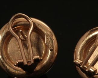 Vintage 14K Yellow Gold and Amber Round Earrings	14mm amber stone 20mm total	