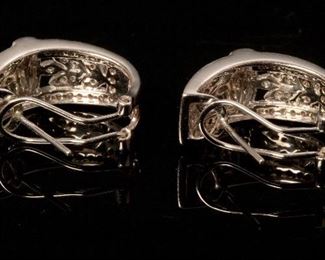 Vintage 18K White Gold and Diamond half hoop Earrings	21mm by 9mm