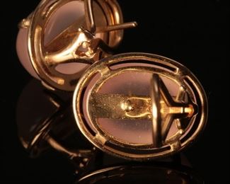 Gump’s 14K Yellow Gold and Rose Quartz Earrings	12mm by 16mm stone and 19mm by 15mm earrings	