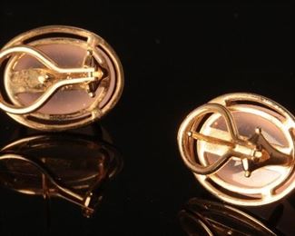 Gump’s 14K Yellow Gold and Rose Quartz Earrings	12mm by 16mm stone and 19mm by 15mm earrings	