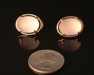 Gump’s 14K Yellow Gold and Rose Quartz Earrings	12mm by 16mm stone and 19mm by 15mm earrings	