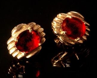 PacG 14K Yellow Gold and Garnet Earrings	8mm by 10mm stone and 13mm by 15mm earrings	